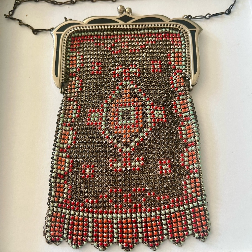 Whiting & Davis Orange Turquoise Art Deco Metal Purse